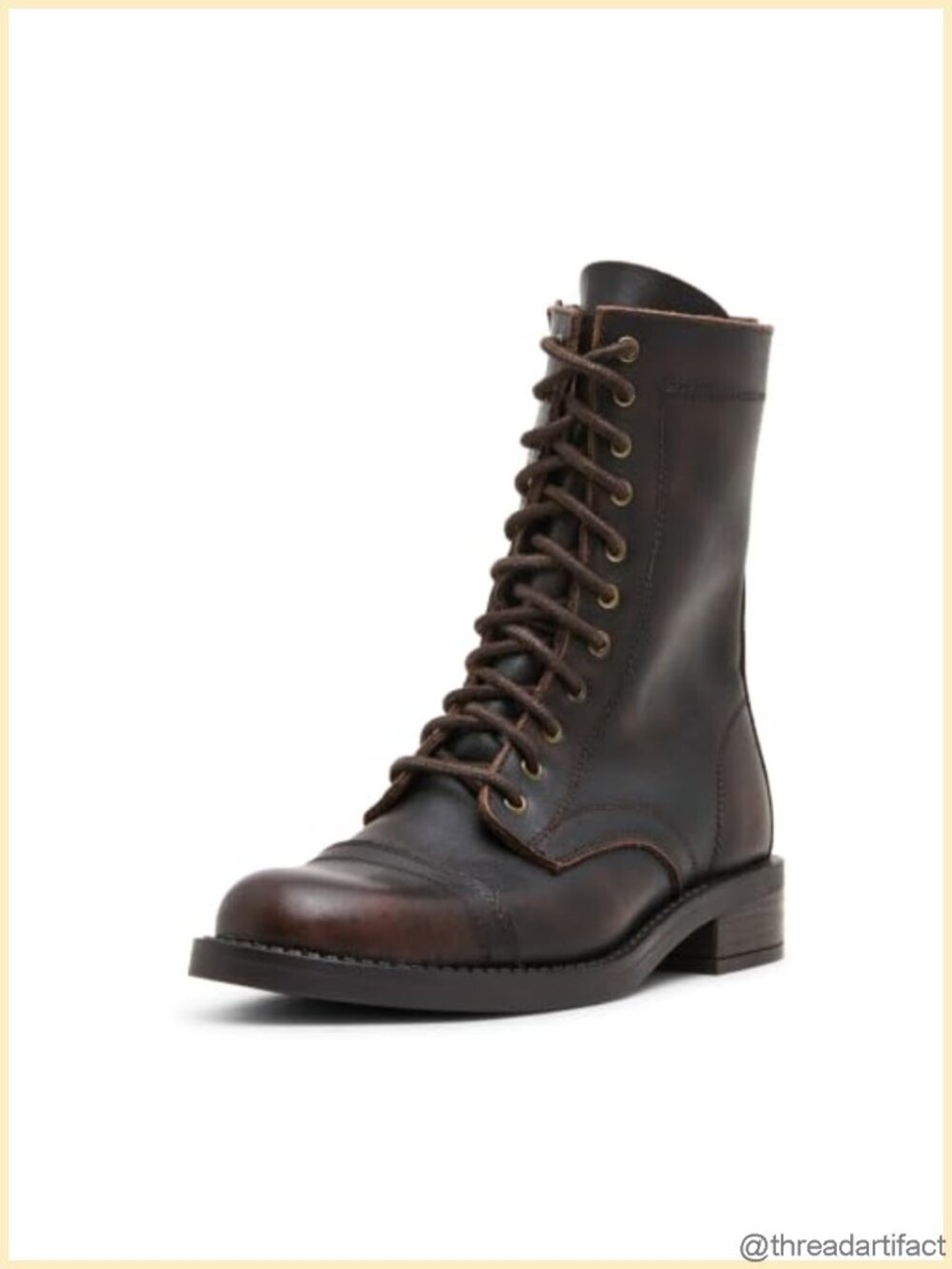 Faux Leather Combat Boots Block Heel Calf High